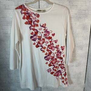 Vintage Collection womens long sleeve T-shirt heart print rhinestone valentine